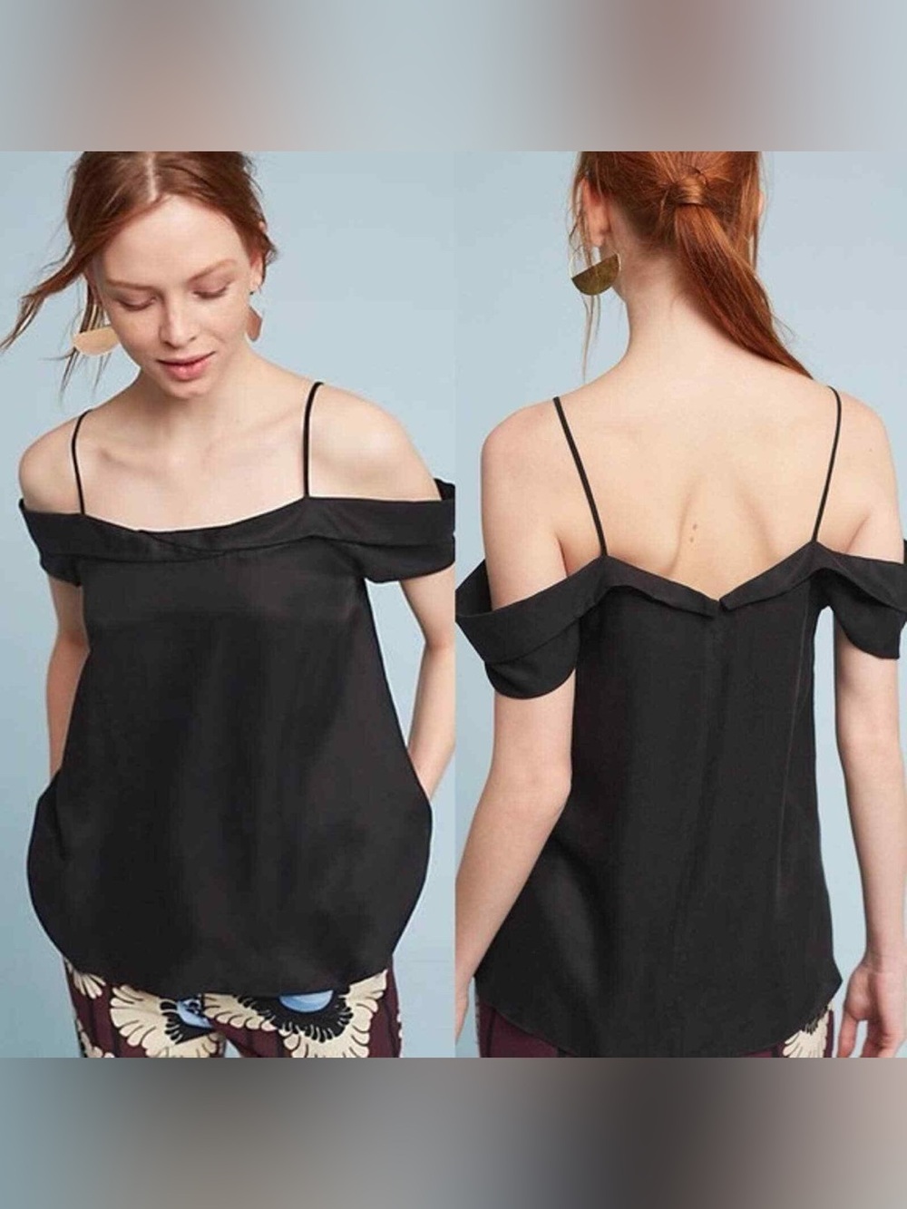 Anthropologie Paper Crown Off Shoulder Blouse Black XS